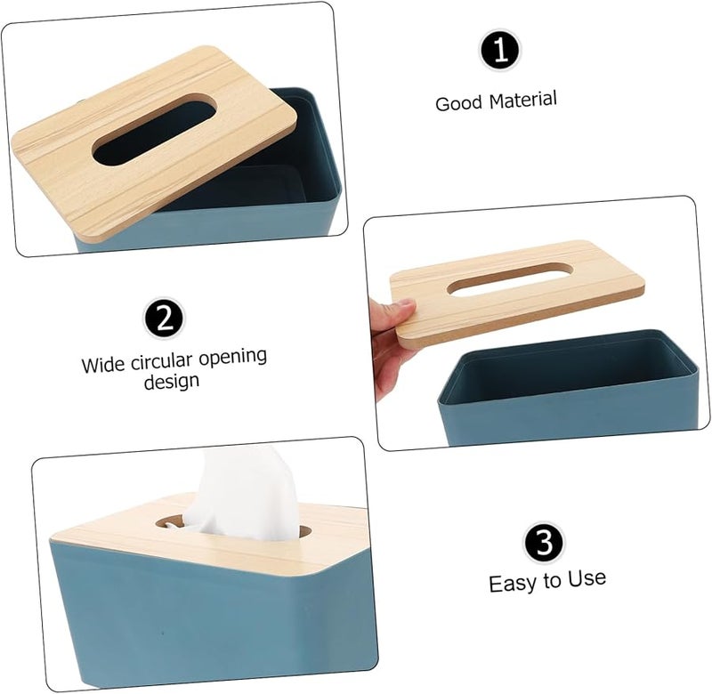 صندوق مناديل بغطاء خشبي، حامل مناديل متعدد الوظائف محمول للمنزل والسيارة والمكتب - Image 2